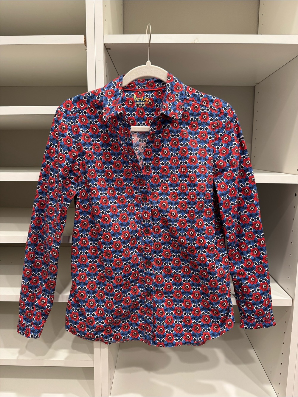Boden The Classic Shirt, Vibrant Red & Blue Floral Print, Button Down, Size 4